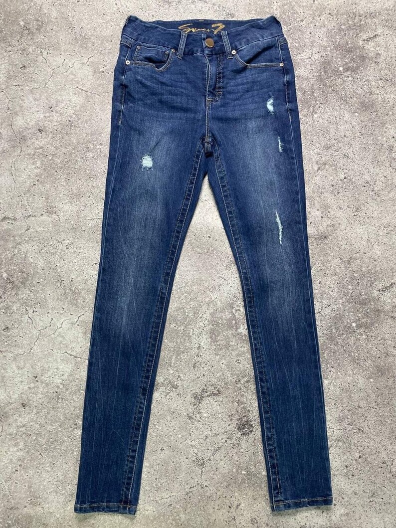 Vintage Seven7 Skinny Jeans Dark Wash Distressed Size 4 S Women’s image 2