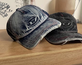 Vintage Diesel Distressed Denim Baseball Cap Y2K Style
