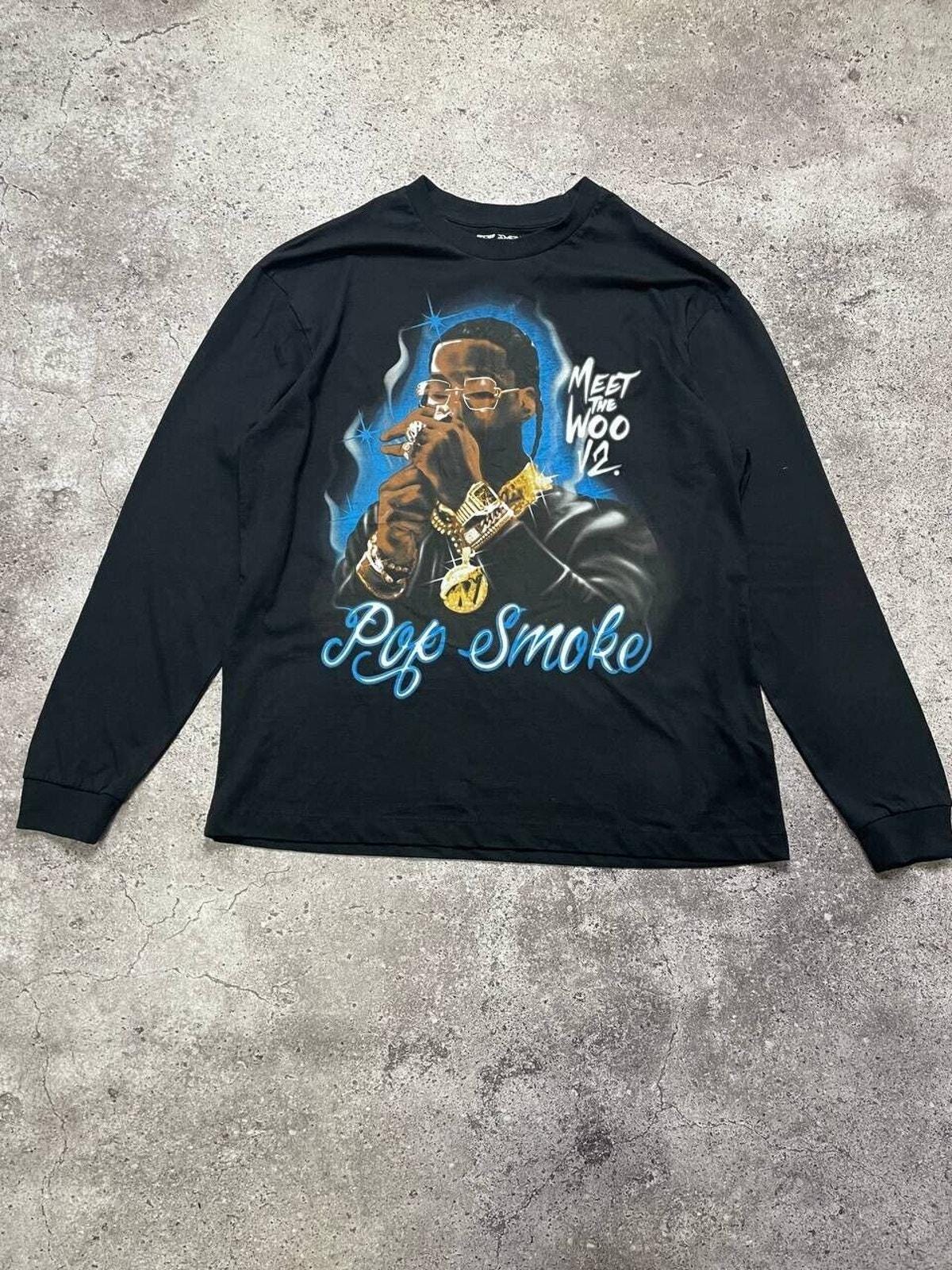 Vintage Pop Smoke Long Sleeve T-shirt Black Meet the Woo V2