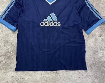Vintage Adidas Navy Blue V-neck Soccer Jersey XL Short Sleeve