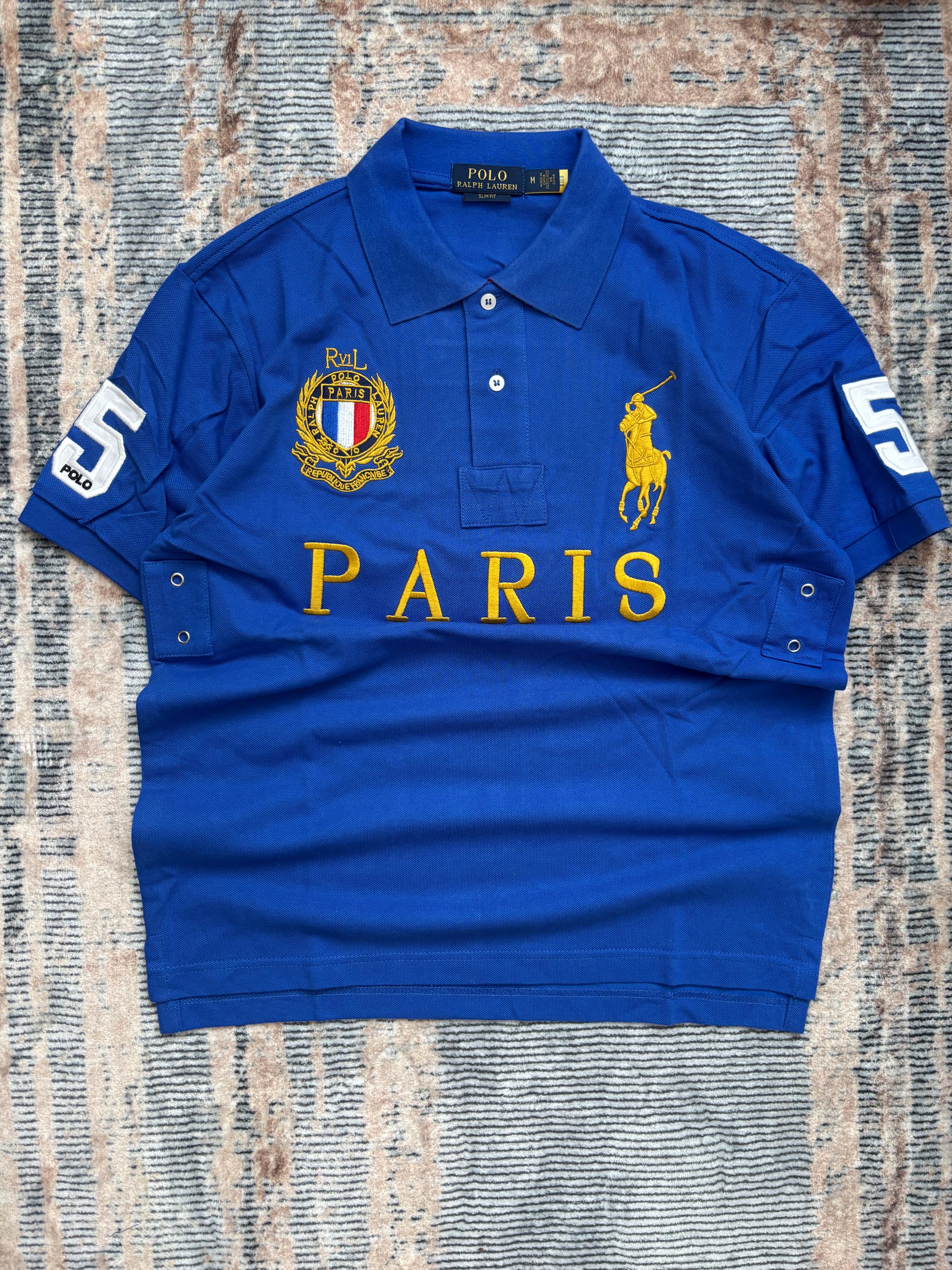 Vintage Polo Ralph Lauren Paris Polo Shirt Blue Gold Crest