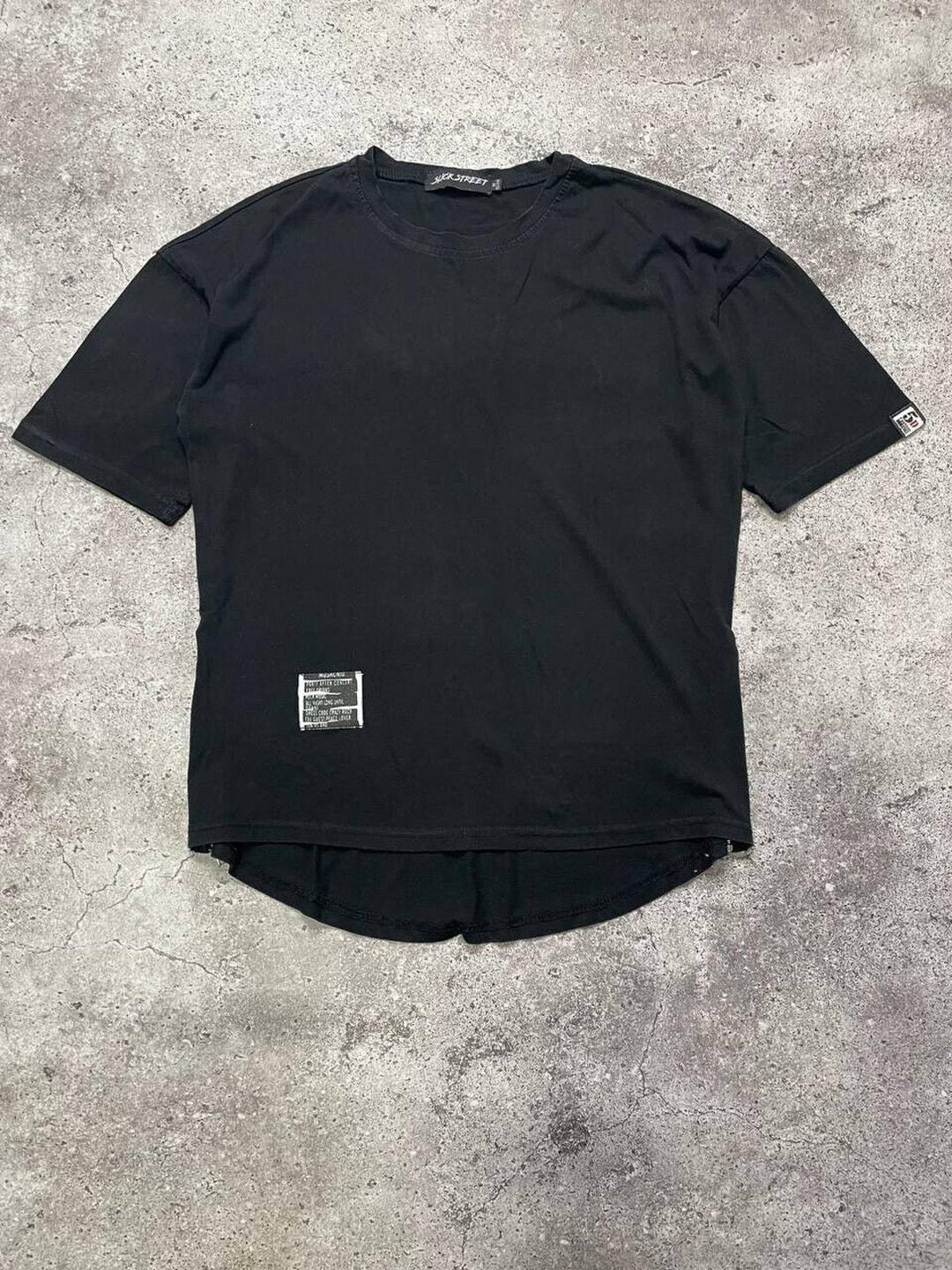 Vintage Sick Street Black T-shirt Asymmetric Hem Zipper Accent