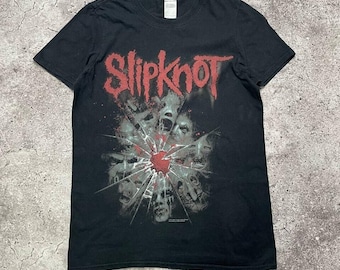 Vintage Slipknot Band T-Shirt Red Logo Graphic Design Black Short Sleeve Size S