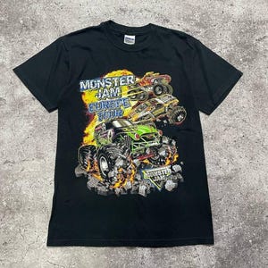 Koszulka Vintage Monster Jam Europe Tour T-Shirt z grafiką w kolorze czarnym, dwustronna, rozmiar S zdjęcie 1