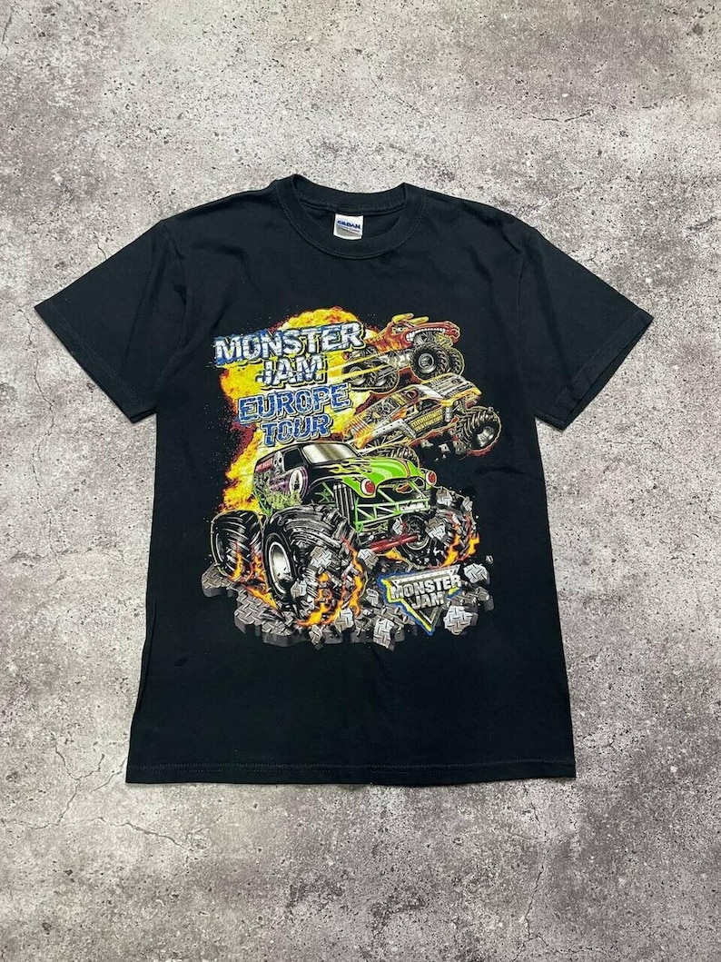 Koszulka Vintage Monster Jam Europe Tour T-Shirt z grafiką w kolorze czarnym, dwustronna, rozmiar S zdjęcie 1
