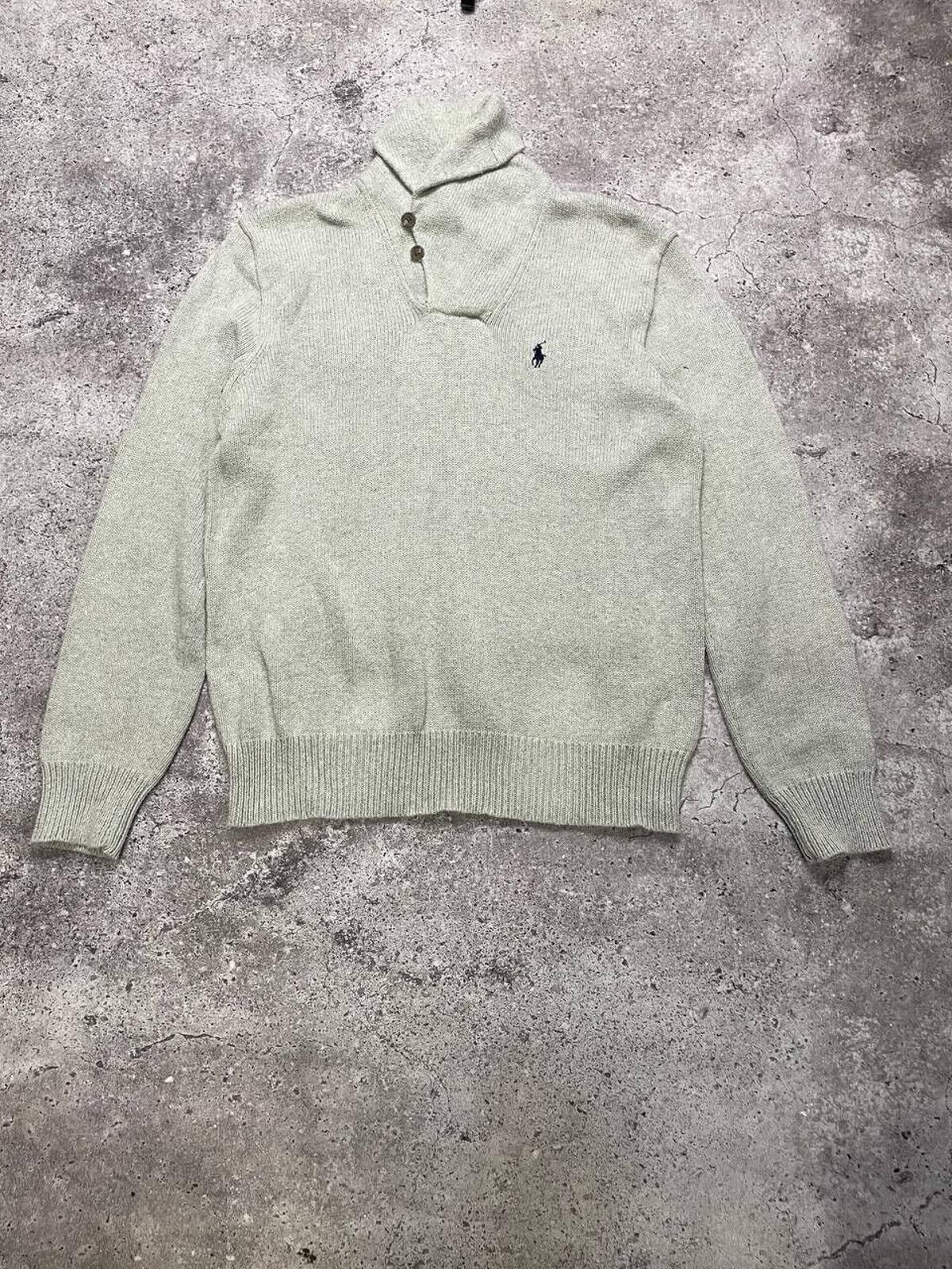 Vintage Polo Ralph Lauren Shawl Collar Sweater Grey Knit M Preppy 