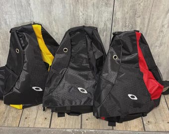 Vintage Oakley Style Hex Grid Sling Backpack Black Red Yellow