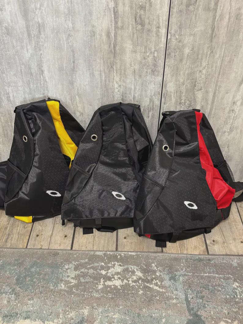 Vintage Oakley Style Hex Grid Sling Backpack Black Red Yellow