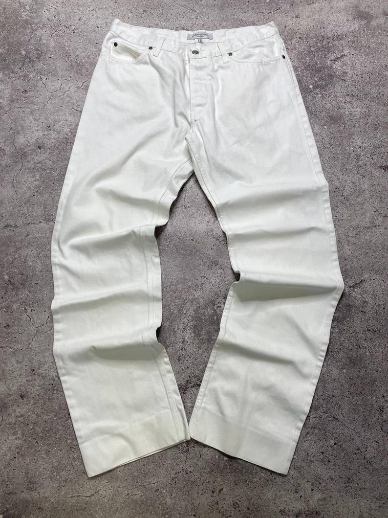 Vintage Yves Saint Laurent White Jeans Size XL Made in Italy Cotton Pants 52 image 3