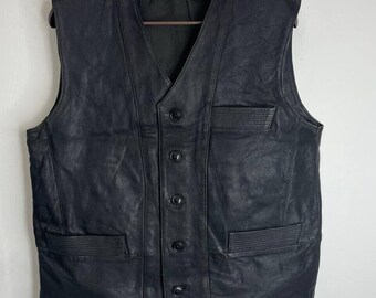 Vintage zwart leren patchwork vest in westerse stijl, maat M