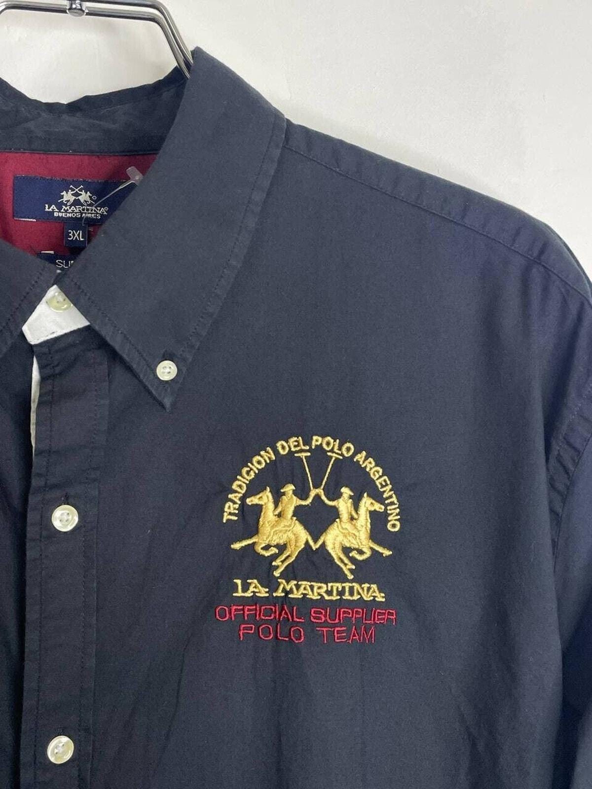 Vintage La Martina Black Shirt Polo Team Embroidered Logo Long