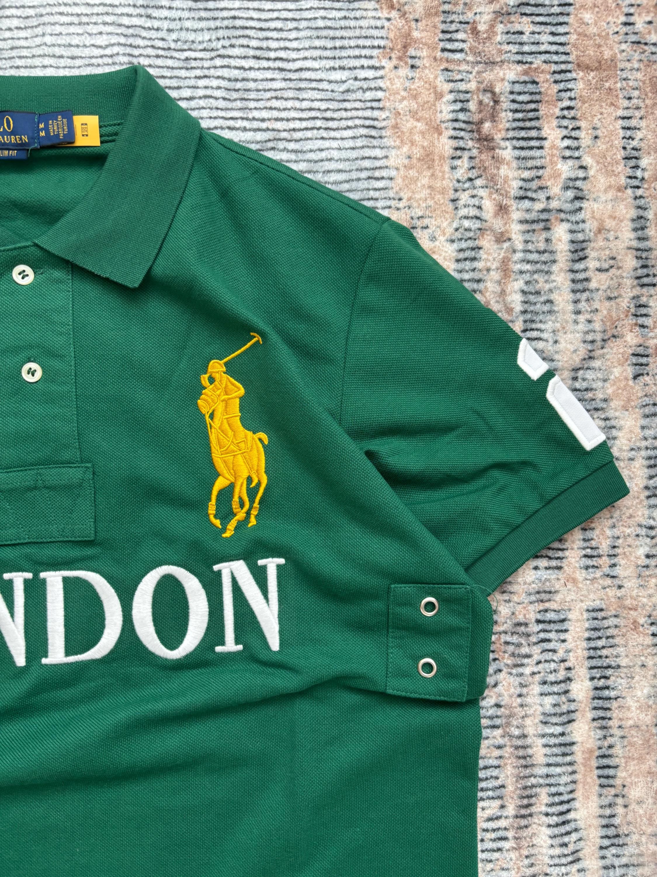 Vintage Polo Ralph Lauren London Polo Shirt Green Gold Crest