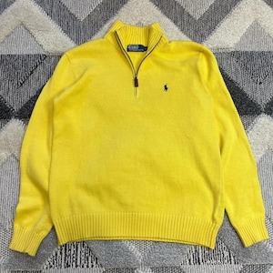 Vintage Polo By Ralph Lauren Knitted 1/4 Zip Sweater Small Yellow