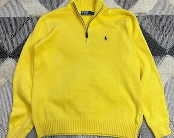 Vintage 90s Yellow Ralph Lauren Polo Golf Sweater Cable Knit