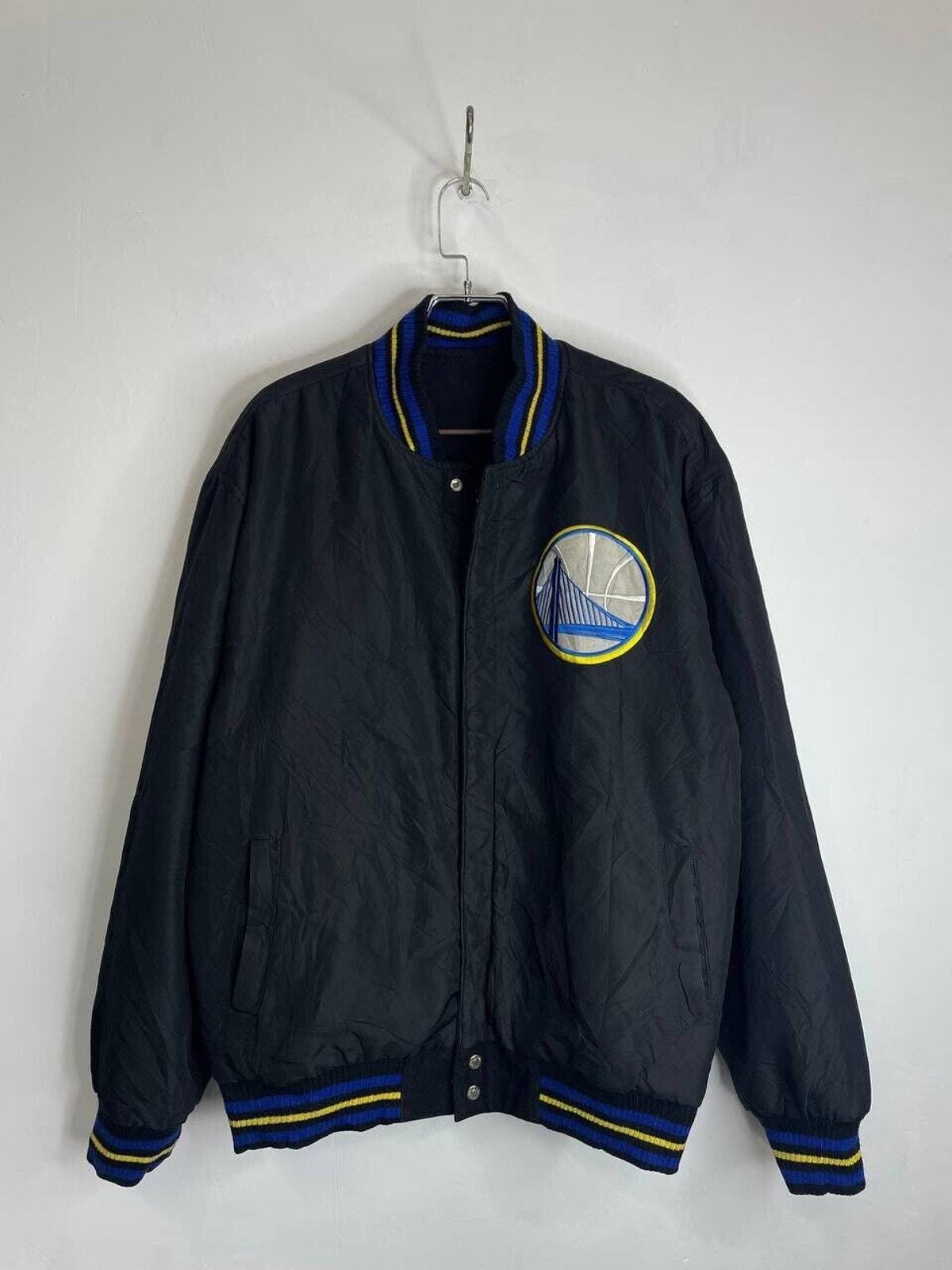 Vintage Golden State Warriors Black & Blue Varsity Jacket Size 2XL 