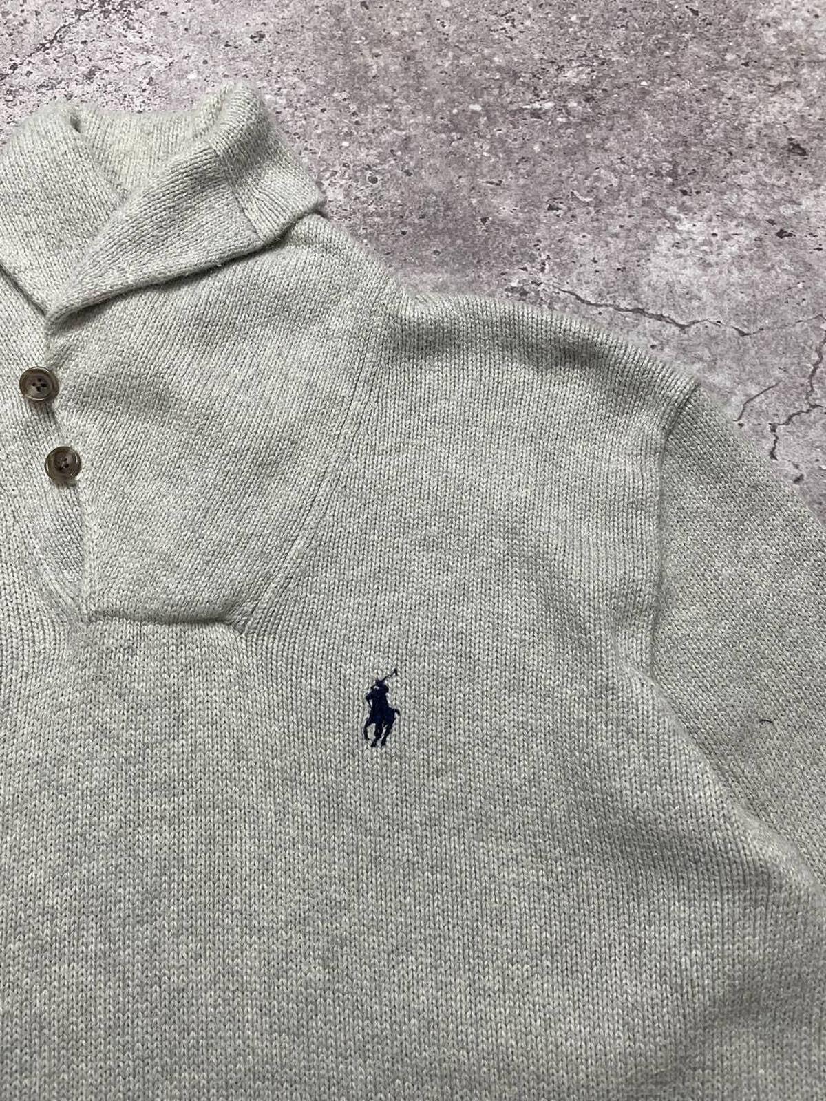 Vintage Polo Ralph Lauren Shawl Collar Sweater Grey Knit M Preppy 