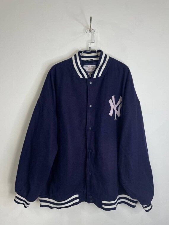 Vintage New York Yankees Majestic Wool Varsity Jacket Navy Blue