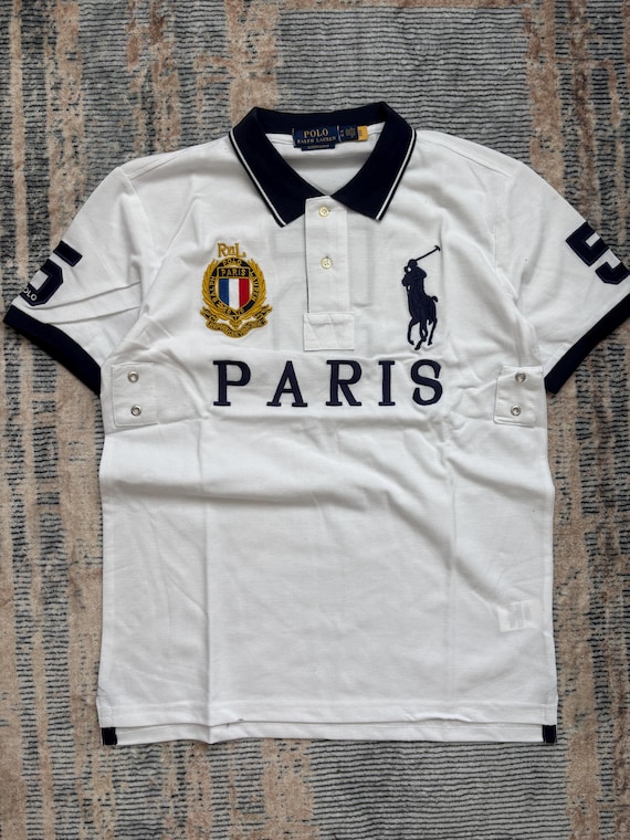 POLO RALPH LAUREN PARIS ポロシャツ S Vintage Polo Ralph Lauren Paris Polo Shirt White Navy Gold Crest