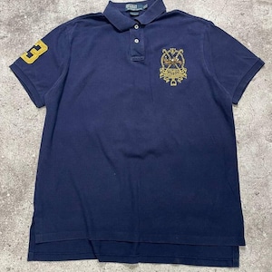 80s POLO ラルフローレン UNI CREST patch navy XL Vintage Polo Ralph Lauren Navy Blue Polo Shirt XL Embroidered