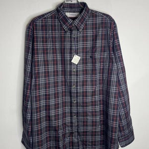 Vintage Burberrys Plaid Shirt Navy Red Grey Check Button Down Long Sleeve XL