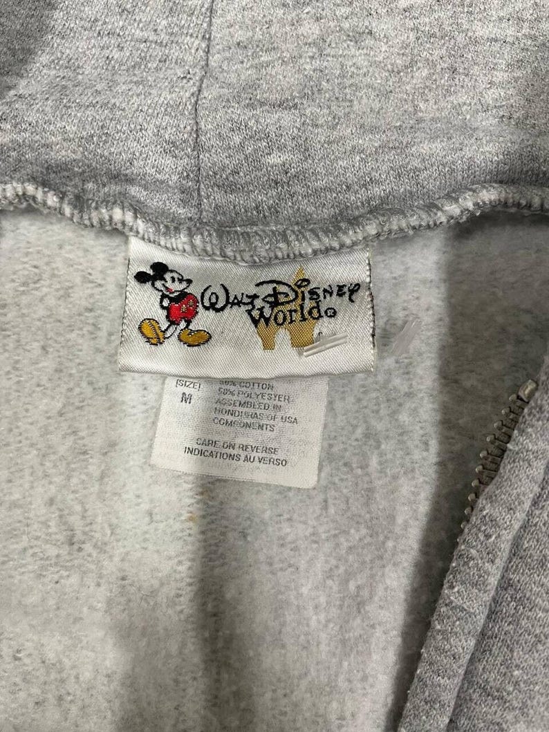 Sudadera con capucha vintage Walt Disney World Mickey Mouse gris con cremallera completa M imagen 2