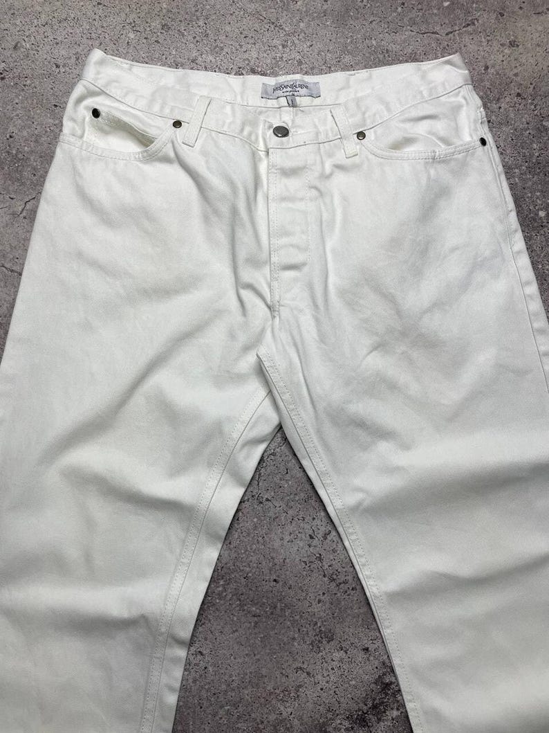 Vintage Yves Saint Laurent White Jeans Size XL Made in Italy Cotton Pants 52 image 4