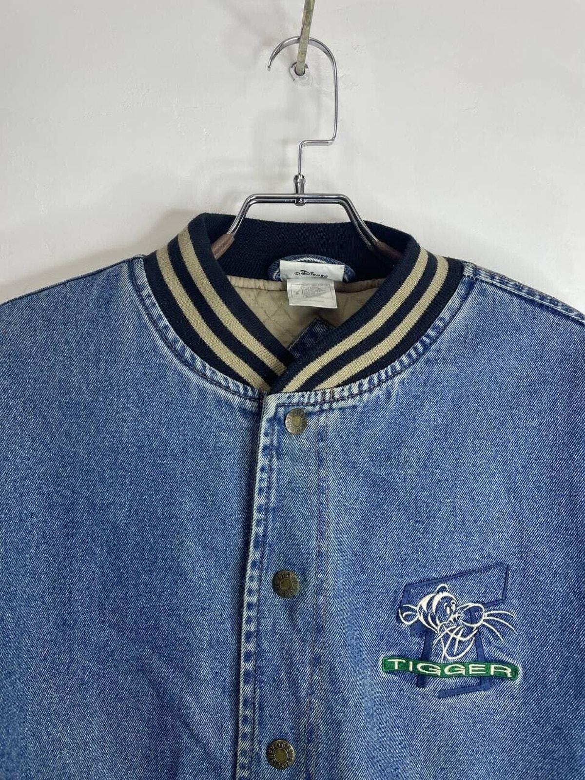 Vintage Disney Tigger Denim Varsity Jacket Blue Beige Size S Walt 