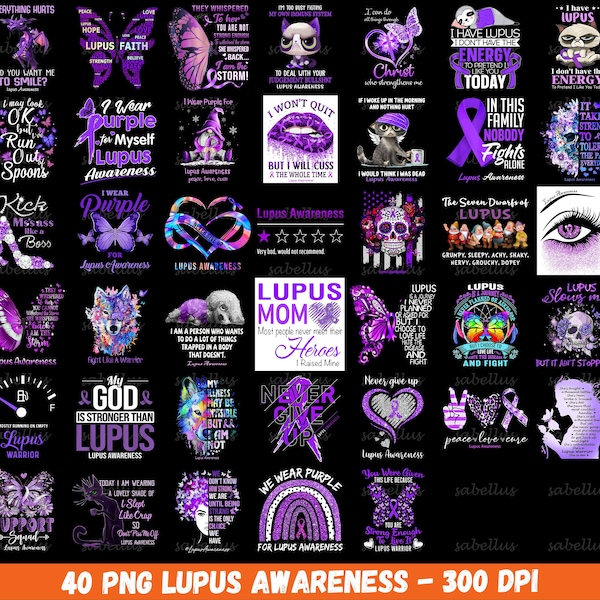 40 Lupus-Bewusstseins-PNG-Bundle, Lupus-Krebs-Png, Lupus-Krieger-Png, Lila-Band-Png, Niemand kämpft allein, Im Mai trägt Lila-Png, Digital