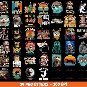 Può includere: Una collezione di 39 illustrazioni digitali con lontre in varie pose e ambientazioni. Le illustrazioni includono lontre che indossano cappelli di Babbo Natale, che tengono la pizza e con testo come "Sii gentile con le lontre" e "Caos di lontra".