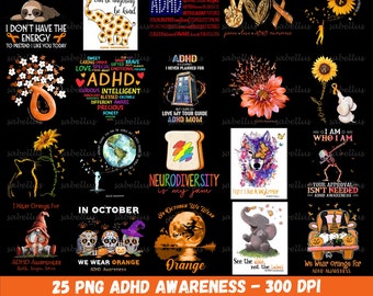 Paquete de imágenes PNG de concienciación sobre el TDAH, imágenes PNG de concienciación sobre el TDAH, frases sobre el TDAH, imágenes PNG de TDAH, salud mental, imágenes PNG de neurodiversidad, mamá orgullosa con TDAH