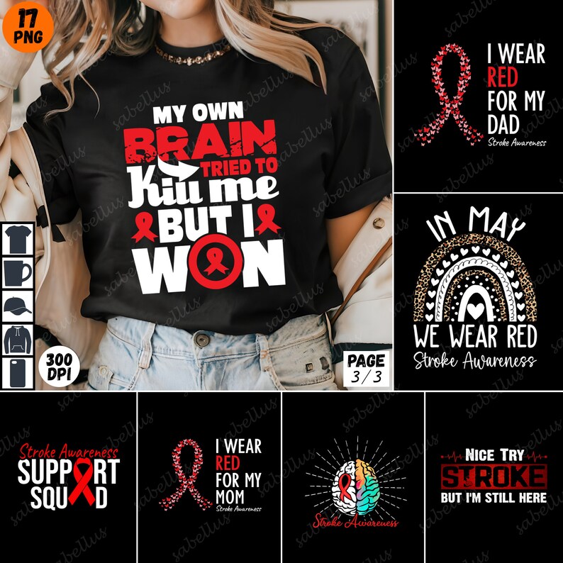 Stroke Awareness Shirts PNG Bundle, Stroke Support T-shirt Designs ...