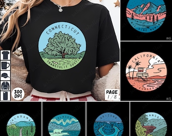 State Seal PNG Bundle, State Emblem Sublimation, Vintage State Badge Clipart, Retro State Design, Digital Download, 50 PNG Files