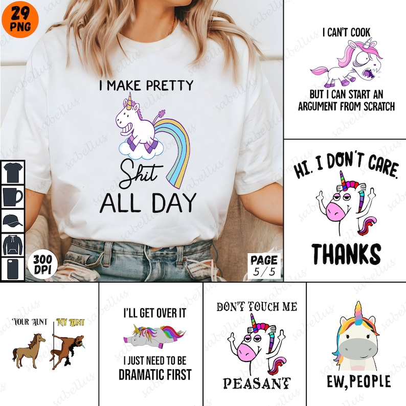 Paquete de camisetas con gráficos de unicornio PNG, diseños de camisetas de unicornio, fantasía mágica, citas divertidas, fiesta de disfraces míticos, regalos para amantes de los unicornios imagen 5