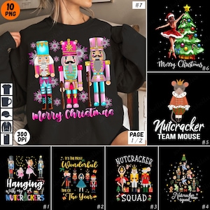 May include: A black sweatshirt with a graphic of three nutcracker soldiers in pink, blue, and red with the text "Merry Christmas".