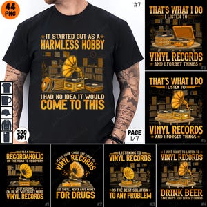 Vinyl Records PNG Bundle, Sublimation Designs, Retro Music Graphics, Record Collector Art, Vintage Record Player Clipart