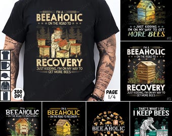 Beeaholic PNG Bundle, Bee Lover Sublimation Design, Beekeeper Clipart, Bee Themed Digital Art, Honey Bee Graphics, Beekeeping Quotes