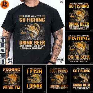 Fishing PNG Bundle, Beer Fishing PNG, Funny Fisherman Clipart, Fishing Sublimation PNG, Vintage Fishing Design, Digital Fishing Art