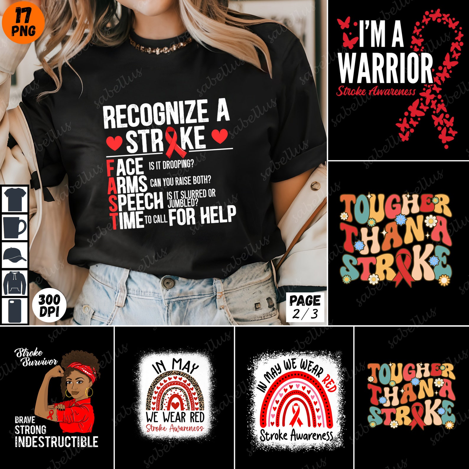 Stroke Awareness Shirts PNG Bundle, Stroke Support T-shirt Designs ...