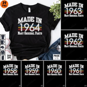 Vintage Birthday PNG Bundle, 1964 Sublimation Design, Retro Birth Year Shirt, Digital Download, 300 DPI, Most Original Parts