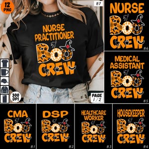 Nurse Boo Crew PNG Bundle, Healthcare Medical Halloween Shirt Design for Mom Grandma Nurse Practitioner Respiratory Therapist, Sublimation