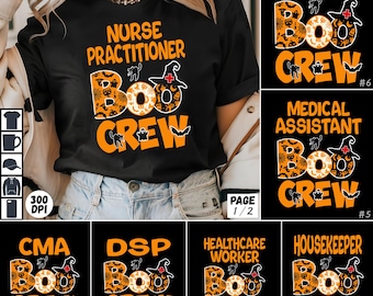 Nurse Boo Crew PNG Bundle, Healthcare Medical Halloween Shirt Design for Mom Grandma Nurse Practitioner Respiratory Therapist, Sublimation