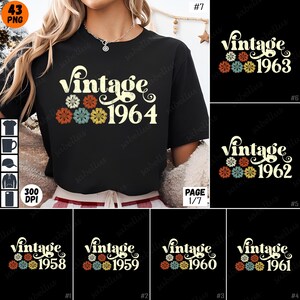 Vintage 1971 PNG Bundle, Retro 1970s Clipart, 1960s Floral Design, Digital Download, T-Shirt Design, Sublimation Art, Instant Download