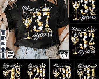 22 PNG Cheers to my birthday bundle. Wine glass, Diamond Crown birthday png, Birthday gift shirt png, queen birthday png, digital download