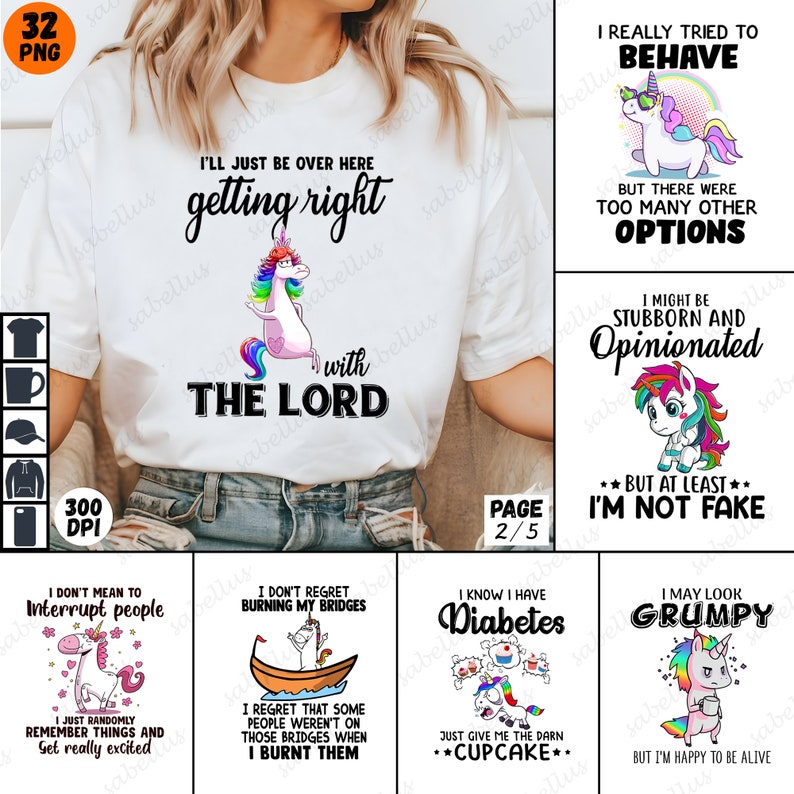 Unicorn Sarcastic PNG Bundle, Funny Unicorn Graphic Tee, Profanity ...