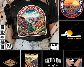 Grand Canyon Tee Bundle PNG, National Park Tees Clipart, Digital Download for DIY T-Shirt Designs, Graphic Bundle, Instant Download