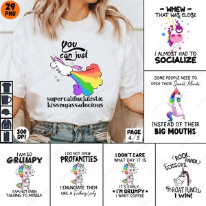 Paquete de camisetas con gráficos de unicornio PNG, diseños de camisetas de unicornio, fantasía mágica, citas divertidas, fiesta de disfraces míticos, regalos para amantes de los unicornios imagen 4