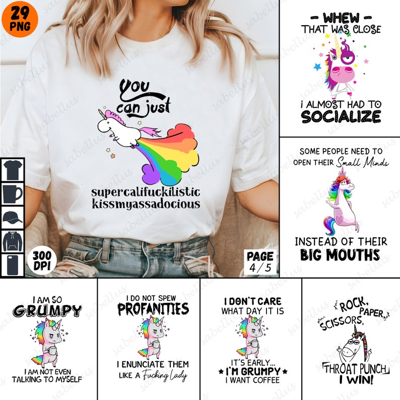 Paquete de camisetas con gráficos de unicornio PNG, diseños de camisetas de unicornio, fantasía mágica, citas divertidas, fiesta de disfraces míticos, regalos para amantes de los unicornios imagen 4