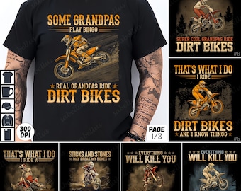 Pacchetto PNG Dirt Bike, Design per sublimazione Motocross, Clipart Dirt Bike del nonno, PNG per gare motociclistiche, Design per magliette per sport estremi