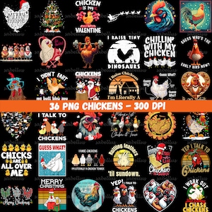 Pacchetto PNG di pollo carino, PNG di pollo divertente, Design di sublimazione di pollo carino, Donna di pollo pazza, Maglietta di pollo PNG, Amante del pollo PNG