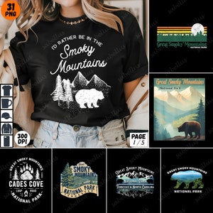 Shirt Great Smoky Mountains National Park png-bundel, sublimatieontwerpen Mount Rainier National Park, afbeeldingen wandelen kamperen